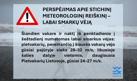 Numatomas labai smarkus vėjas sausio 3 – 4 d.