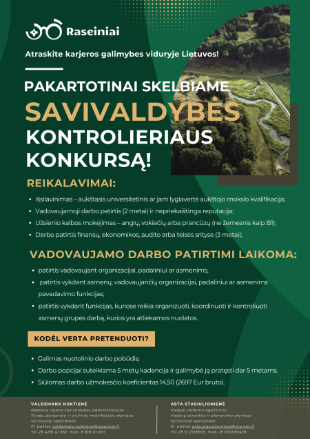 Pakartotinis konkursas į savivaldybės kontrolieriaus (-ės) pareigas