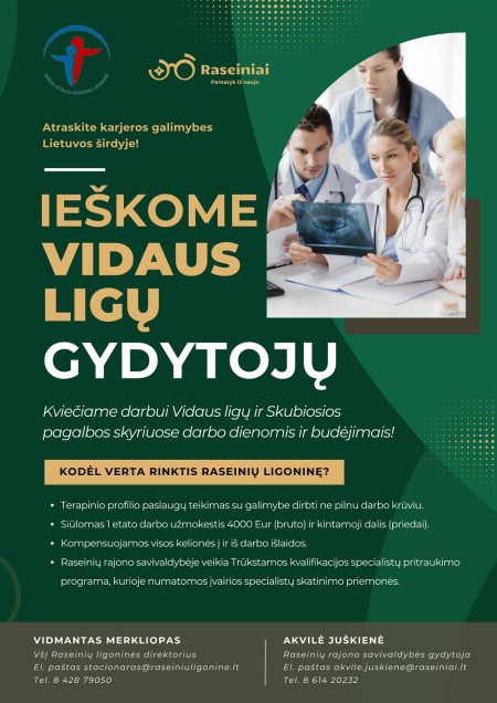 Kviečiame dirbti vidaus ligų gydytojus