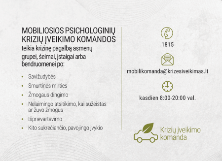Mobiliosios psichologinių krizių įveikimo komandos – visoje Lietuvoje