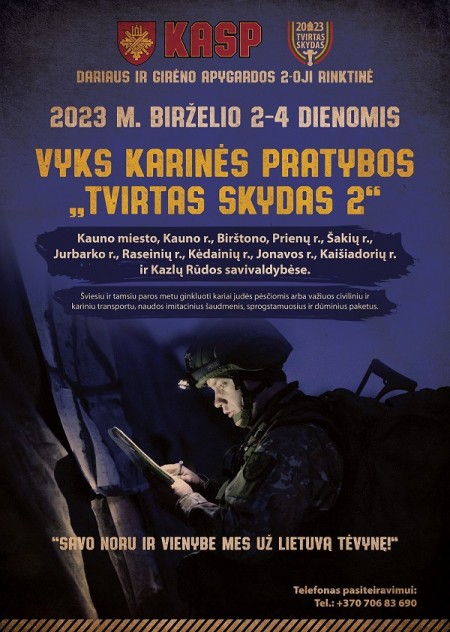 Birželio 2-4 d. Raseinių rajone vyks Krašto apsaugos savanorių pajėgų pratybos „Tvirtas skydas 2“
