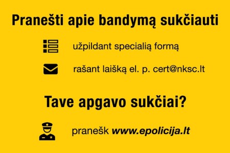 Praneškite apie bandymą sukčiauti